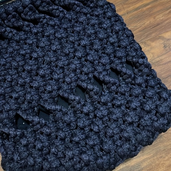 Vintage Navy Handmade Macrame/Crochet Handbag - Picture 6 of 7